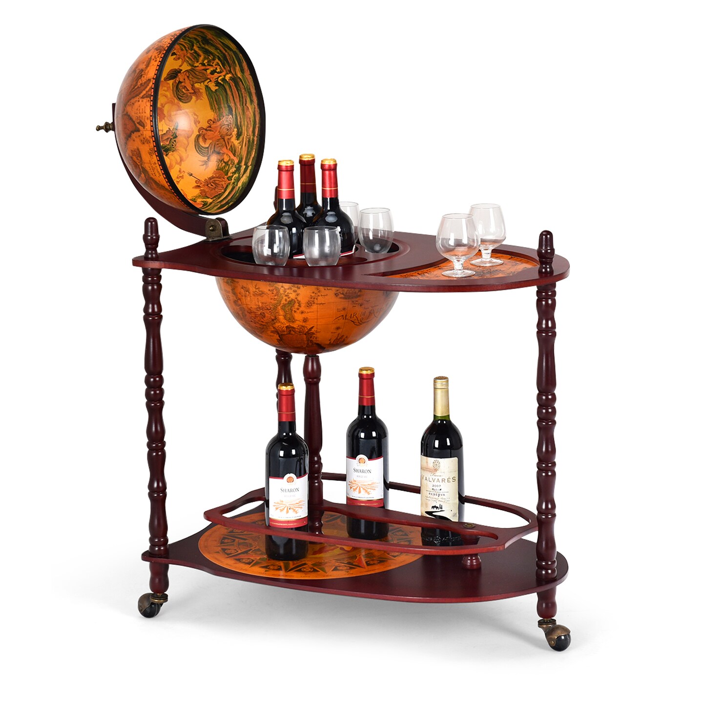 Vintage Globe Wine Stand Bottle Rack with Extra Shelf