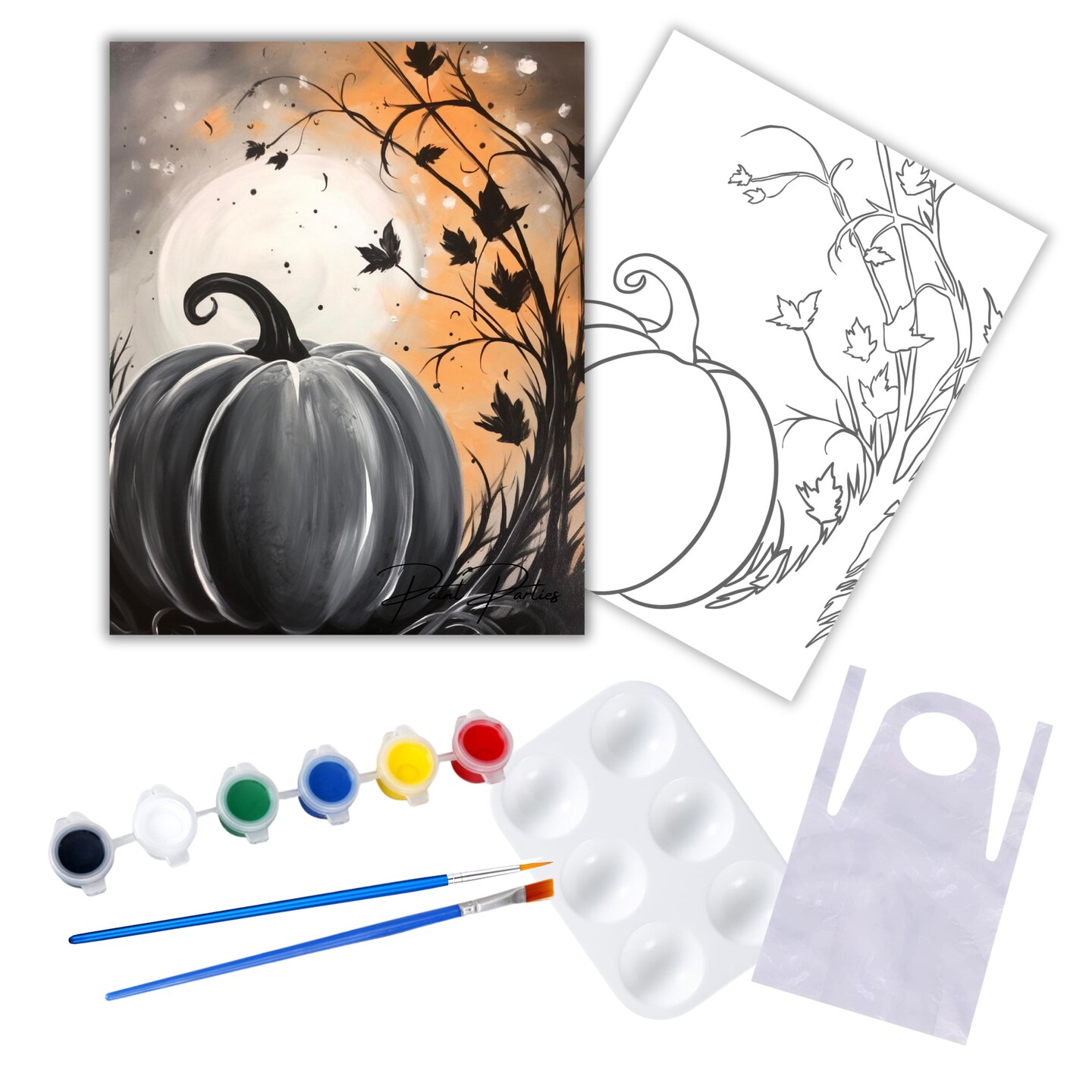 &#x22;Pumpkin Sunset&#x22; DIY Canvas Art Kit, Adult Beginner, Acrylic Paint Size 11x14 inch