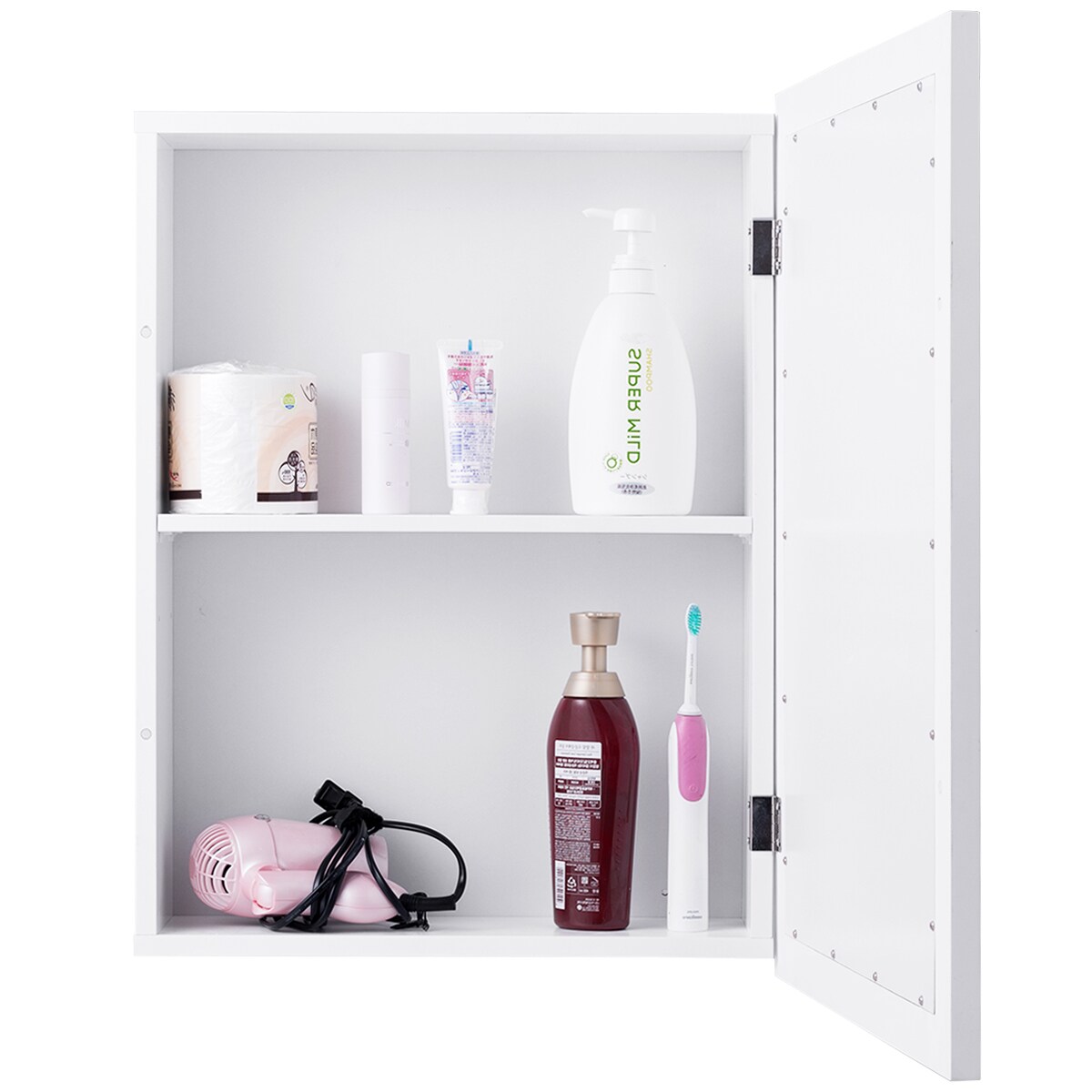 MDF and Glass Wall Mounted Bathroom Cabinet with Mirror and Adjustable Shelves