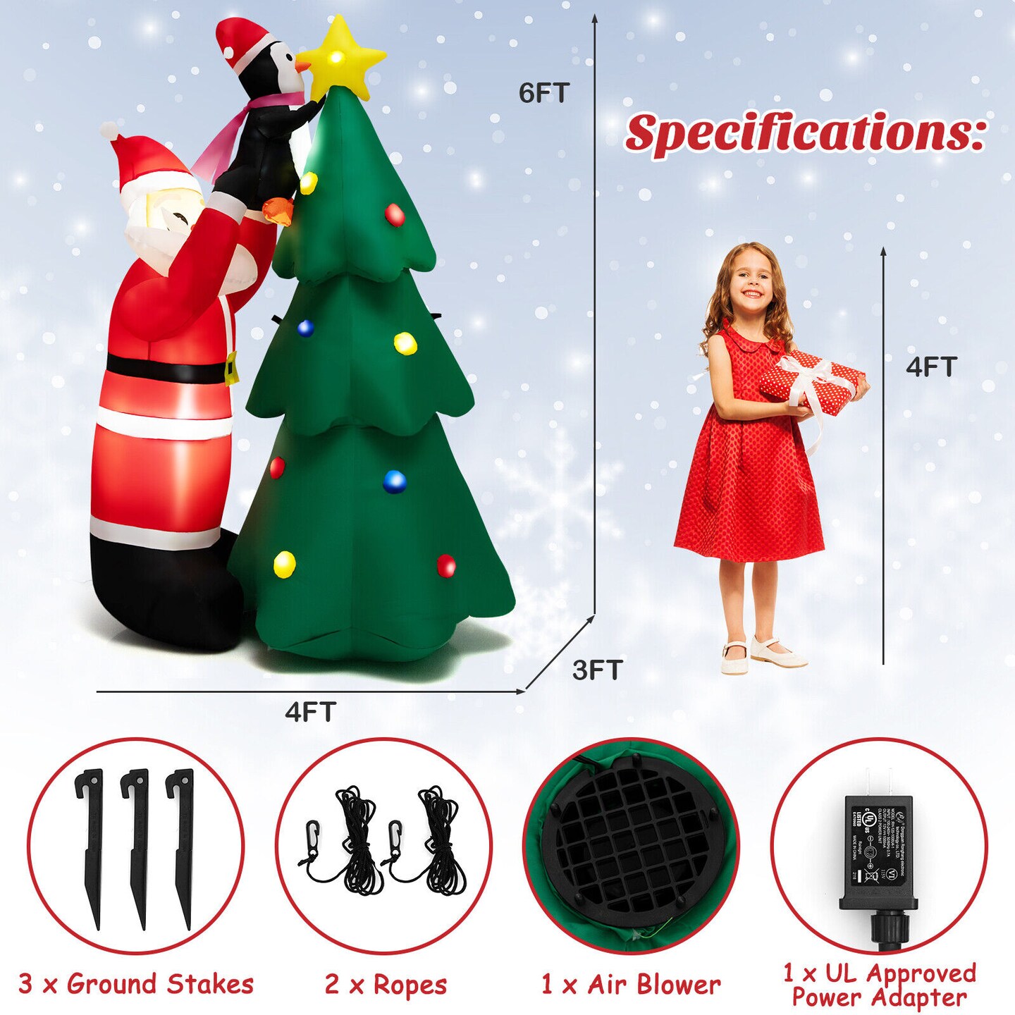 6 Feet Inflatable Christmas Tree and Santa Claus with LED and Air Blower