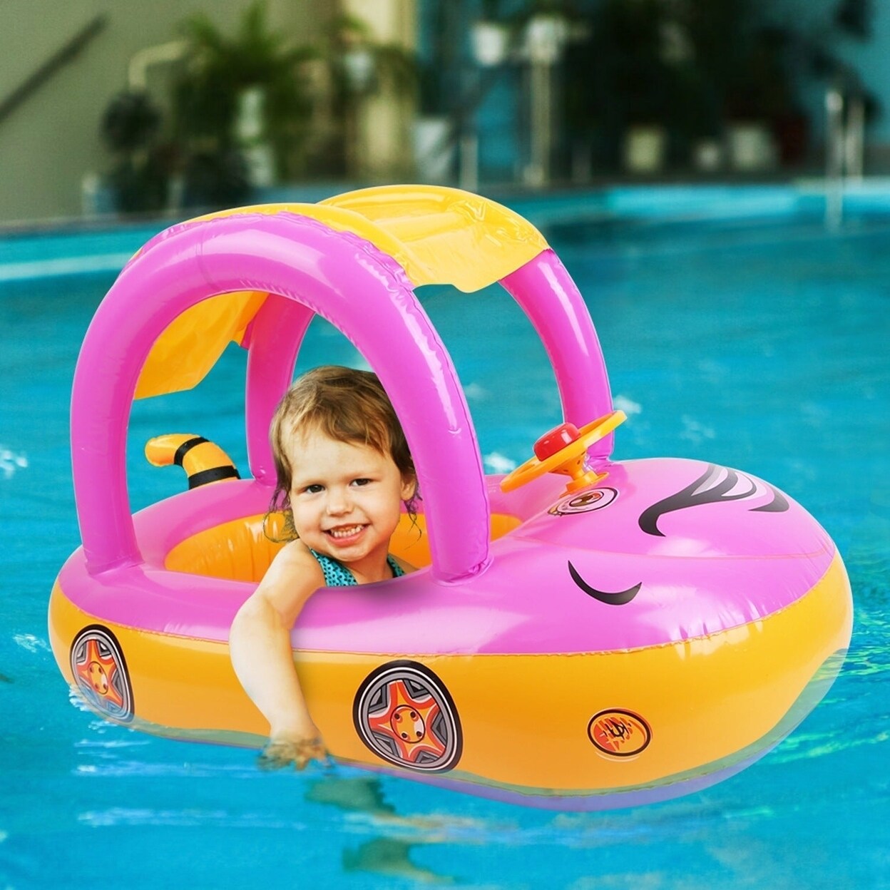 Baby Inflatable Pool Float Car Shaped Toddler Swimming Float Boat Pool Toy Infant Swim Circle Pool With Sun Canopy Michaels