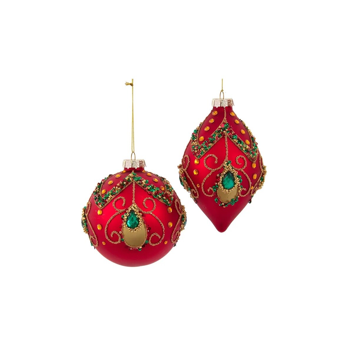 KSA 12ct Red Ball and Finial with Jewel Glass Christmas Ornaments 4