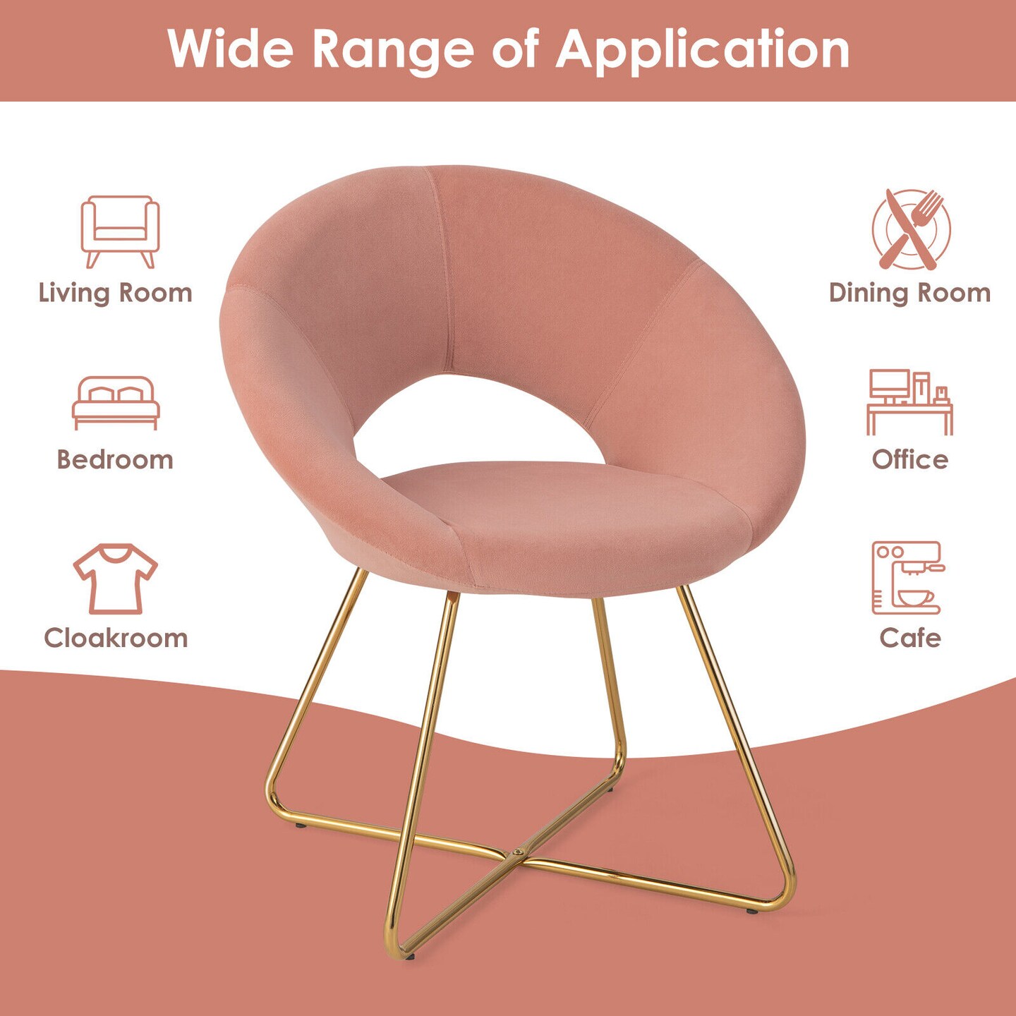 Pink Modern Velvet Accent Chair Vanity Chair with Golden X-Shaped Metal Legs