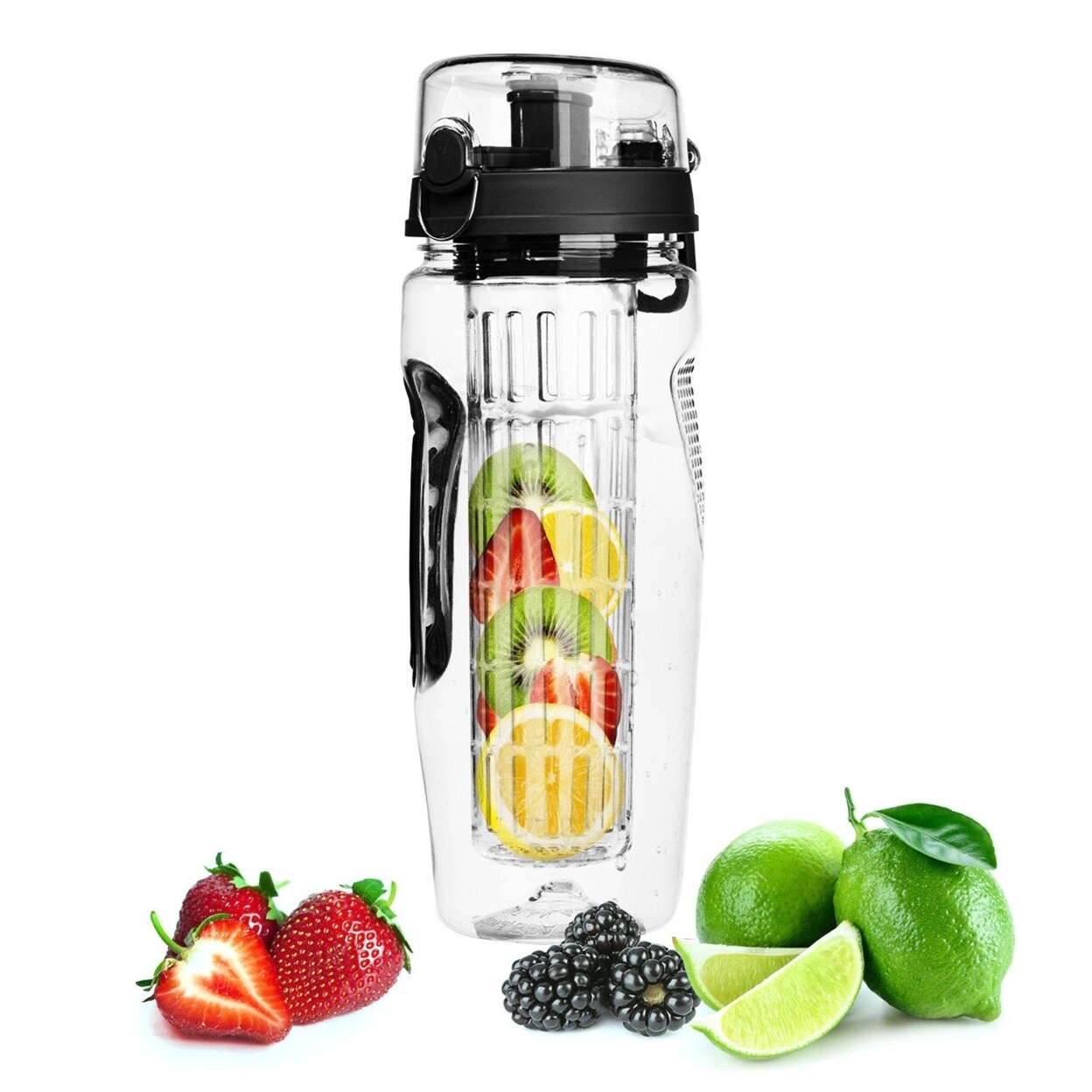 Fruit Infuser Water Bottle 32Oz Juice Shaker Sport With Flip Top Lid Anti-Slip Grips For Office Home Sport Running