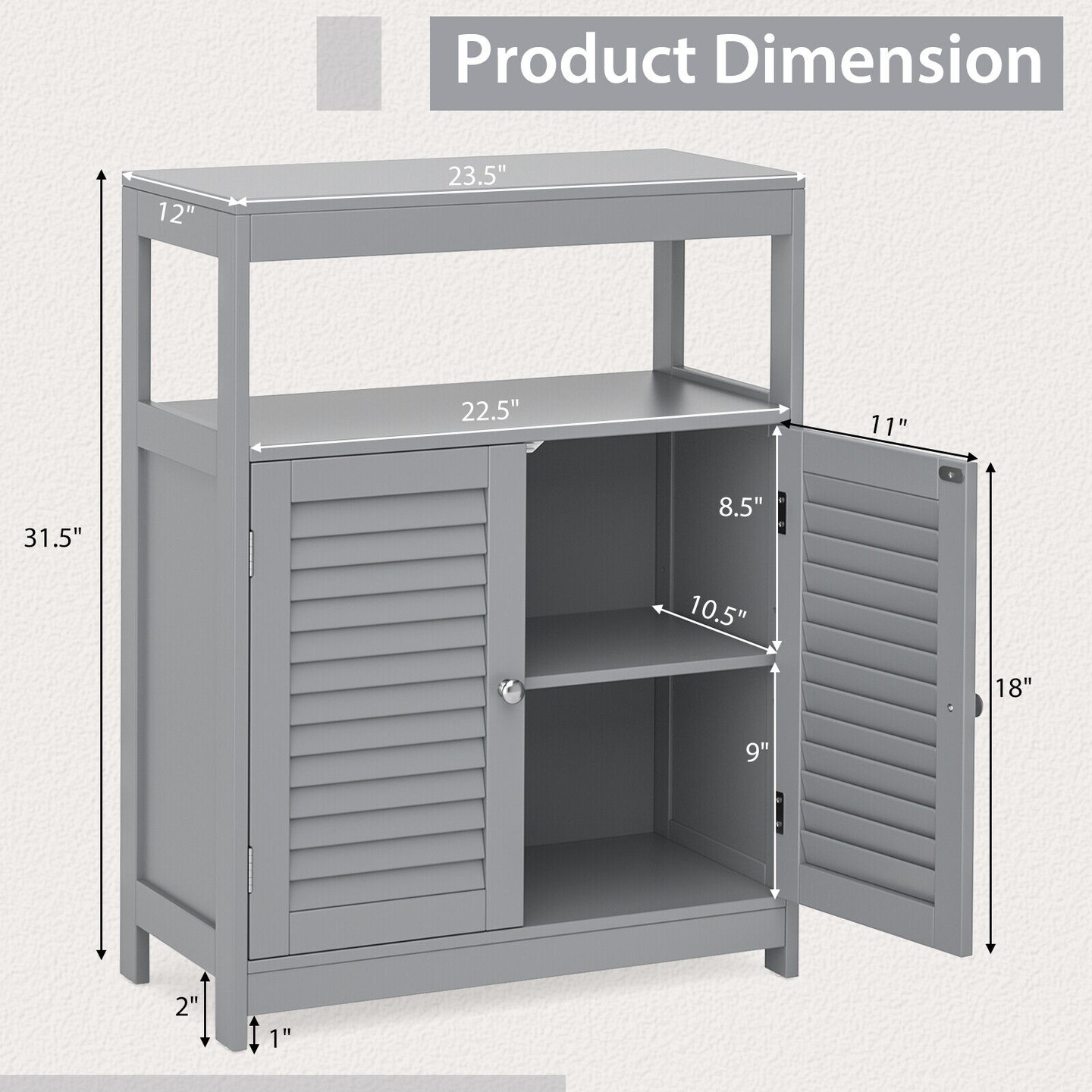 Free Standing Bathroom Floor Cabinet with Double Shutter Doors