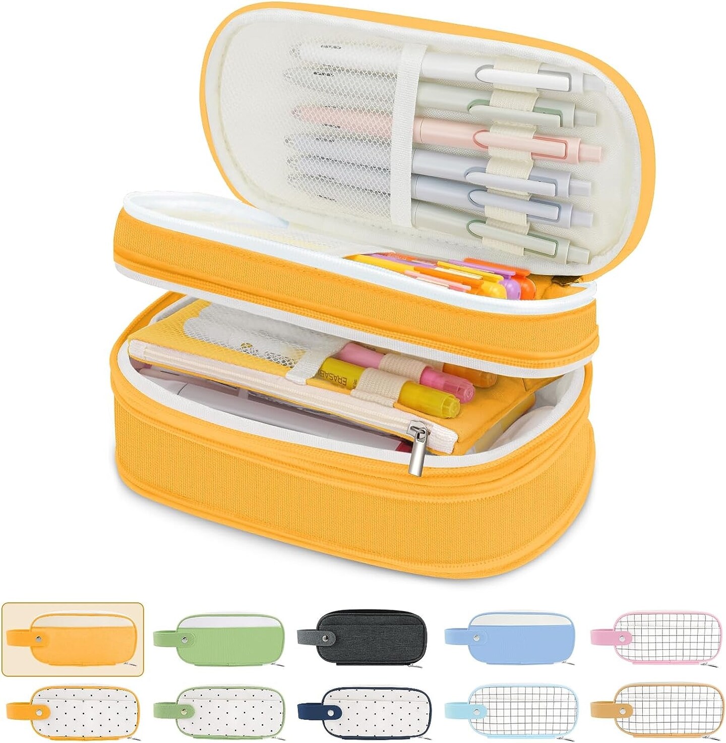 Large Capacity Pencil Case With Zippered Portable Aesthetic Pencil