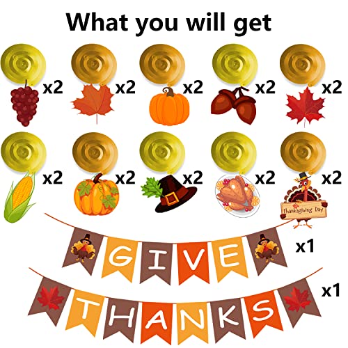 42 Pack Thanksgiving Decorations Pre-Assembled GIVE THANKS Banner Hanging Swirls for Indoor Outdoor Thanksgiving Decor Thanksgiving Decorations for Home
