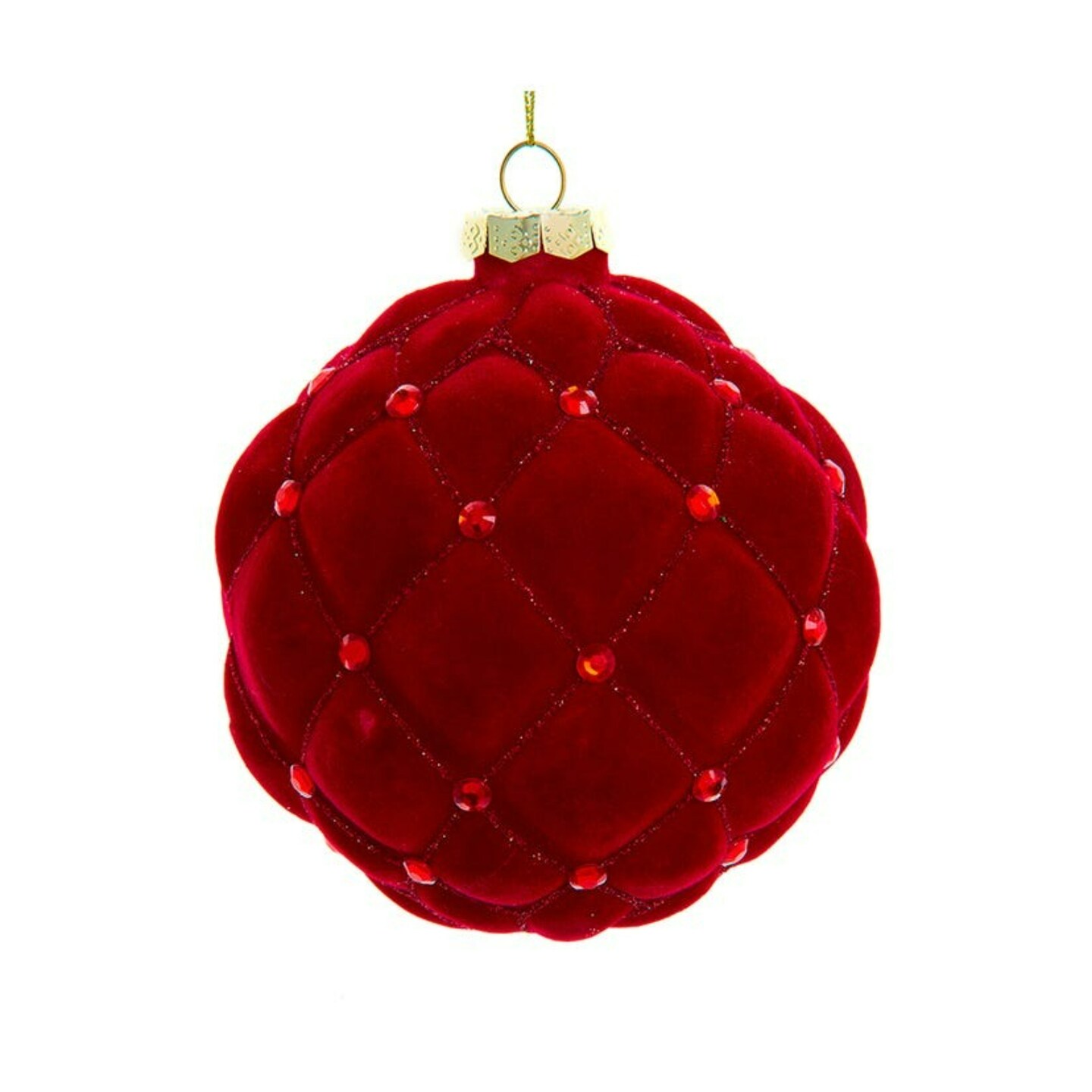 KSA 6ct Red Flocked Quilted Glass Christmas Ball Ornaments 4" (100mm)