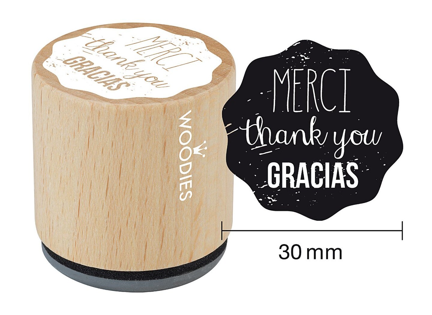 WOODIES Holiday Stamp, Thank You Gracia Impression, 1-3/16" diameter Impression, Stamp Pad Sold Separately