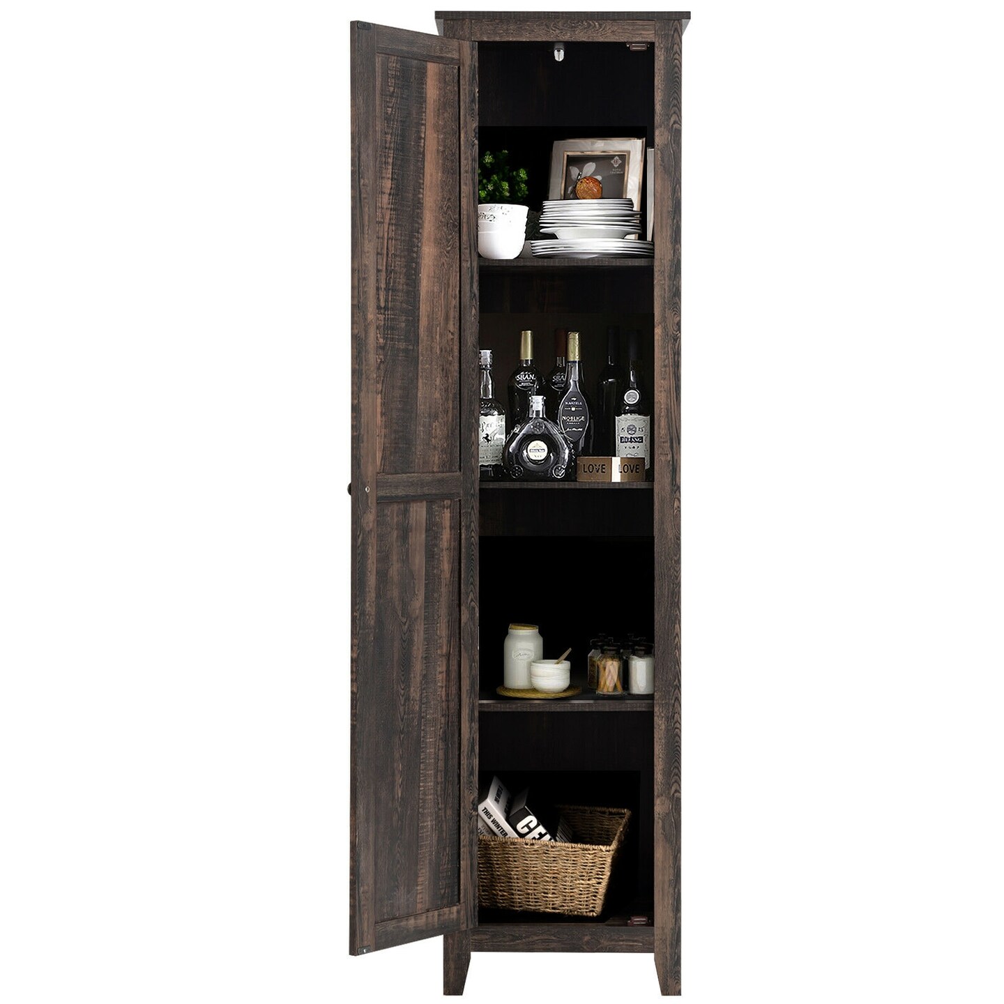 MDF Linen Tower Bathroom Storage Cabinet with 4 Shelves