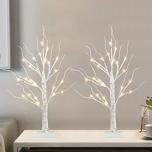 Vanthylit Lighted Tree Christmas Decorations Indoor, White Birch Tree With  LED Lights Battery Powered Timer, Tabletop Tree Winter Decor, Light Up