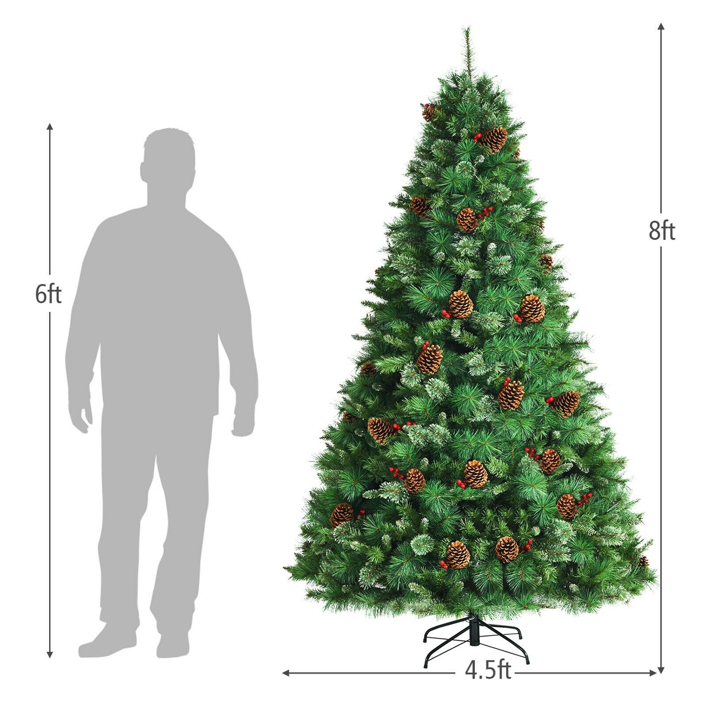 Pre-lit Hinged Christmas Tree with Pine Cones and Red Berries