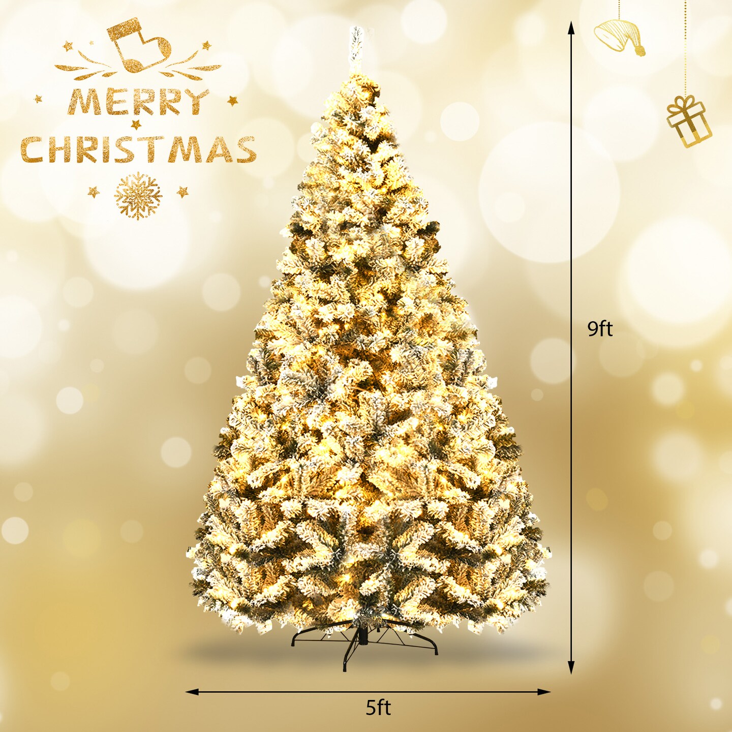 Pre-Lit Premium Snow Flocked Hinged Artificial Christmas Tree