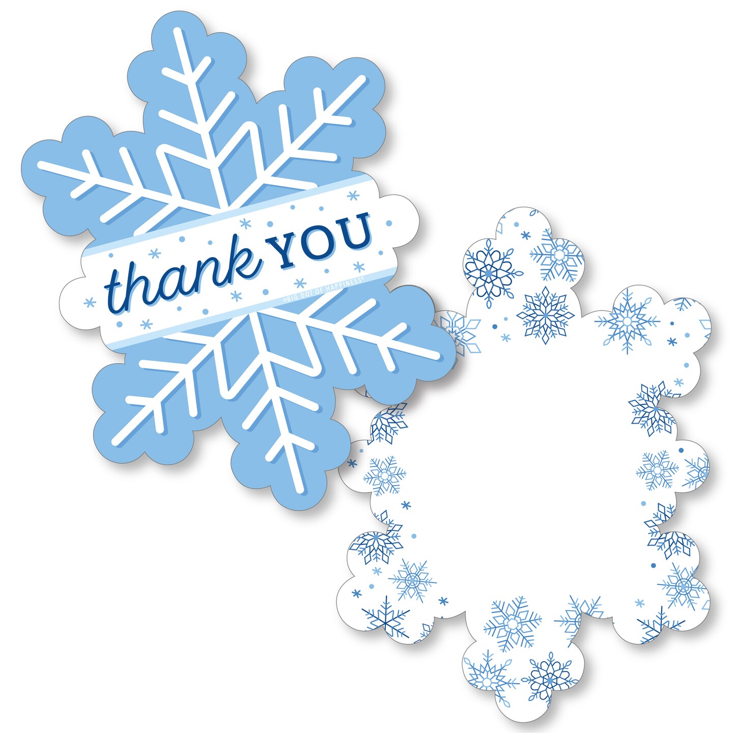 Big Dot of Happiness Blue Snowflakes - Shaped Thank You Cards - Winter Holiday Party Thank You Note Cards with Envelopes - Set of 12