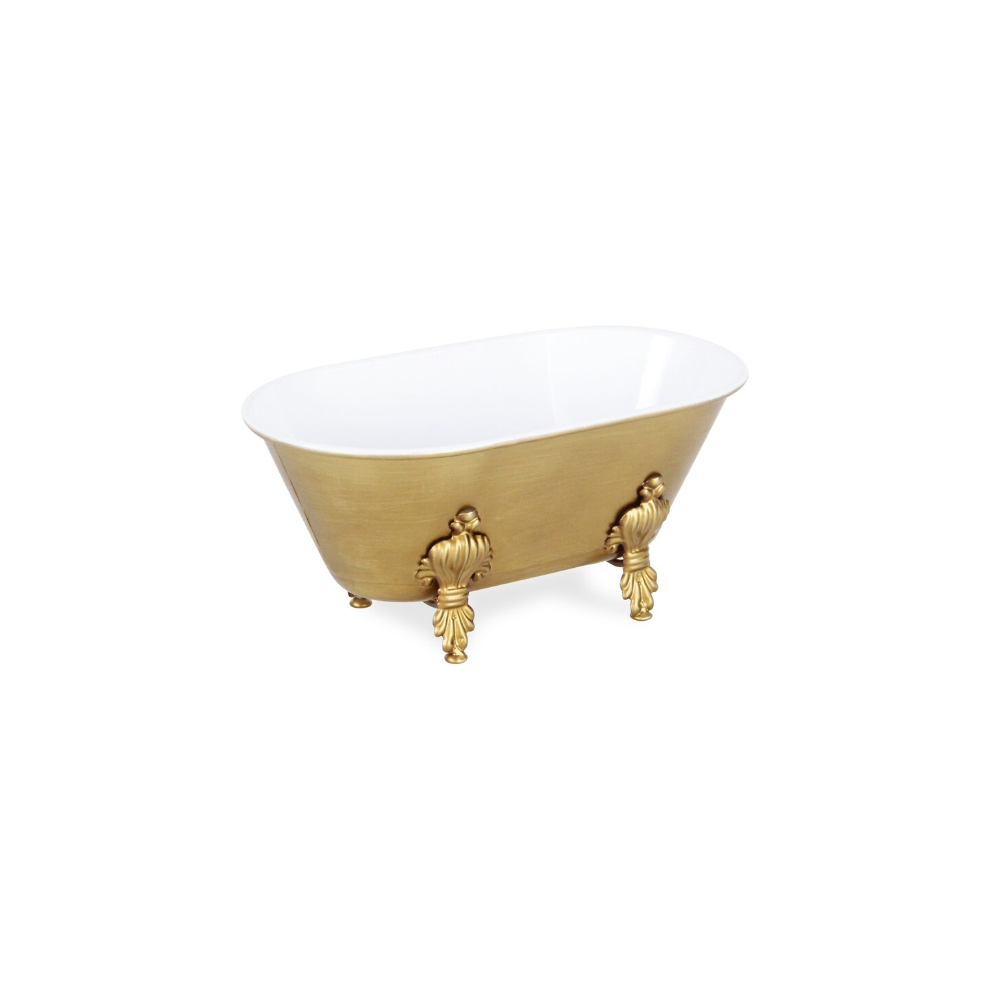 Contemporary Home Living Bathtub with Fleur de Lis Leg Tabletop Decoration - Gold and White - Small - 10&#x22;