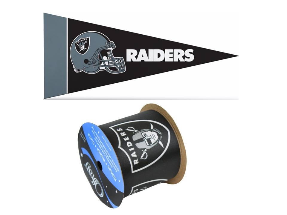 2.5" NFL Oakland Raiders Ribbon, 9 feet & Mini Pennant, Licensed NFL Offray Ribbon