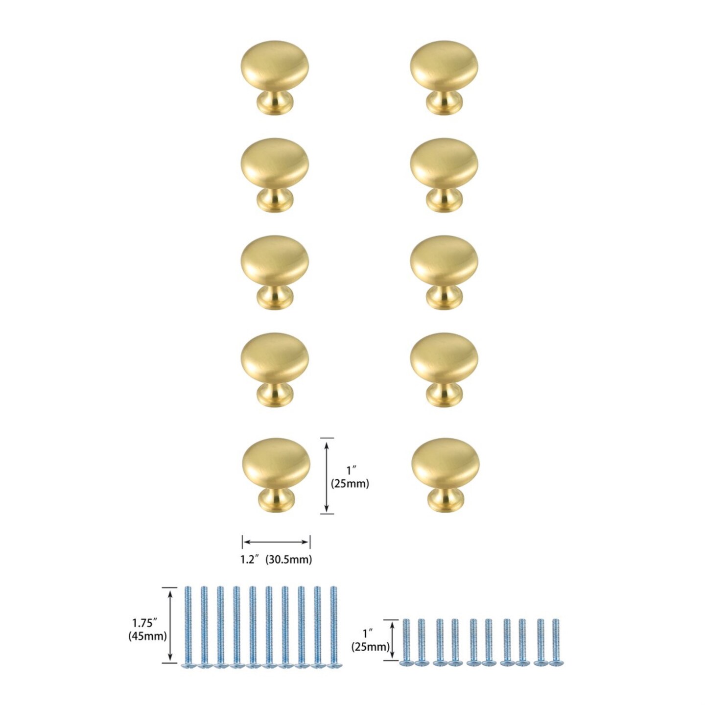 Cadon 1.2&#x22; Diameter Brushed Gold Mushroom Knob Multipack (Set of 10)