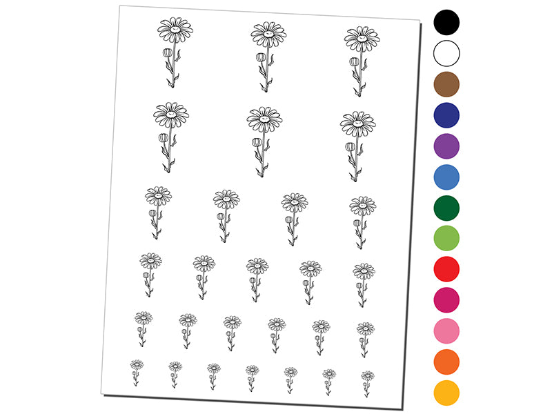 Hand Drawn Daisy Flower Temporary Tattoo Water Resistant Fake Body Art Set Collection