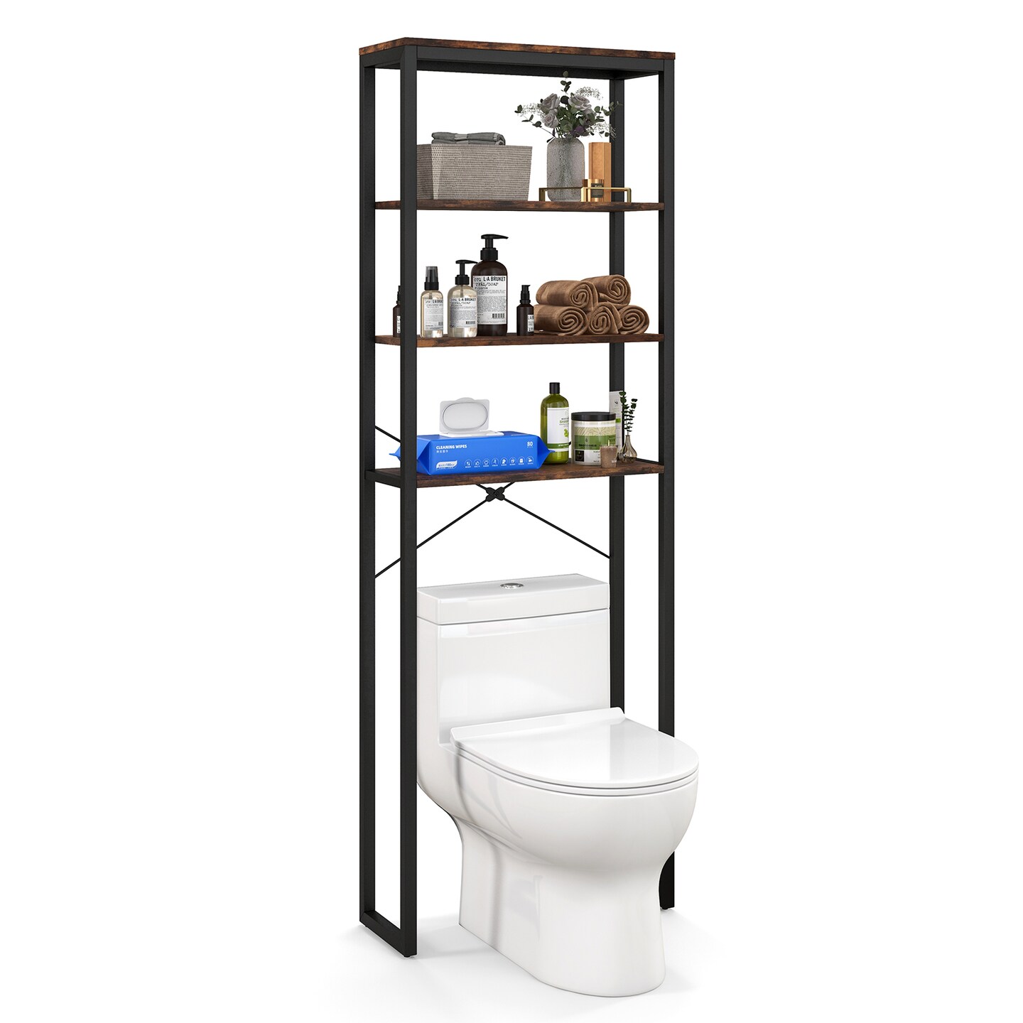 4-Tier Freestanding Over the Toilet Storage Rack with 4 Adjustable Leveling Feet