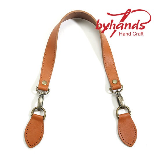 24&#x22; byhands Genuine Leather Shoulder Bag Strap, Bronze Style Ring, Camel (32-6103)