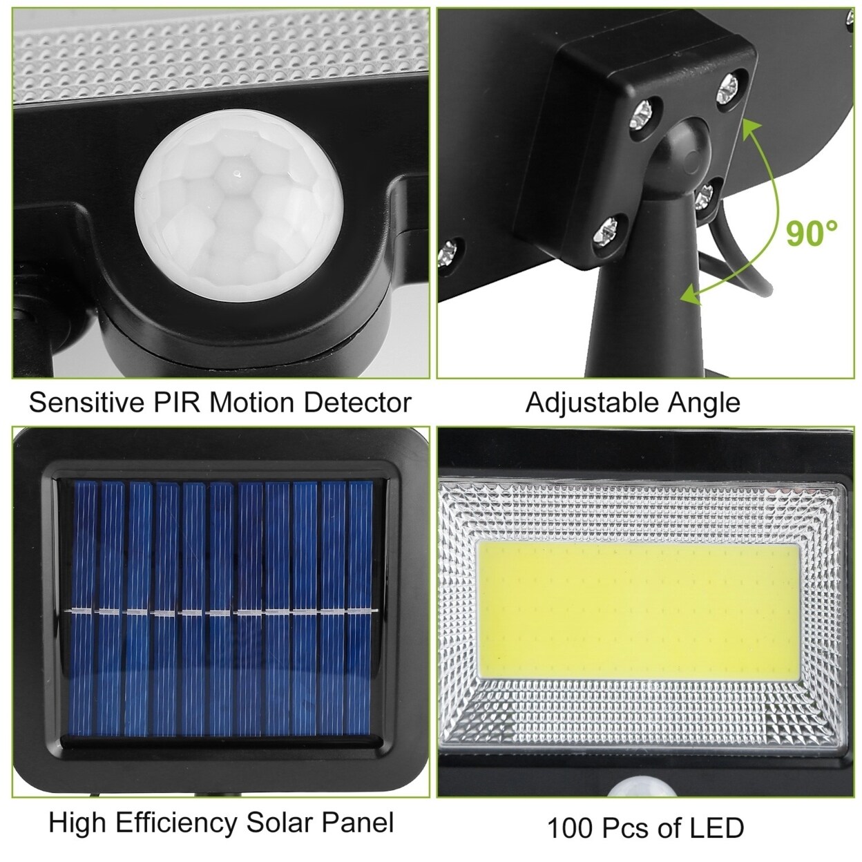 Solar Powered Wall Light 100 Led Waterproof Motion Sensor For Outdoor Use Black