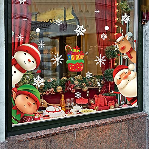 Christmas Window Decal Santa Claus Snowflake Stickers Winter Wall Decals  for Kids Rooms New Year Christmas