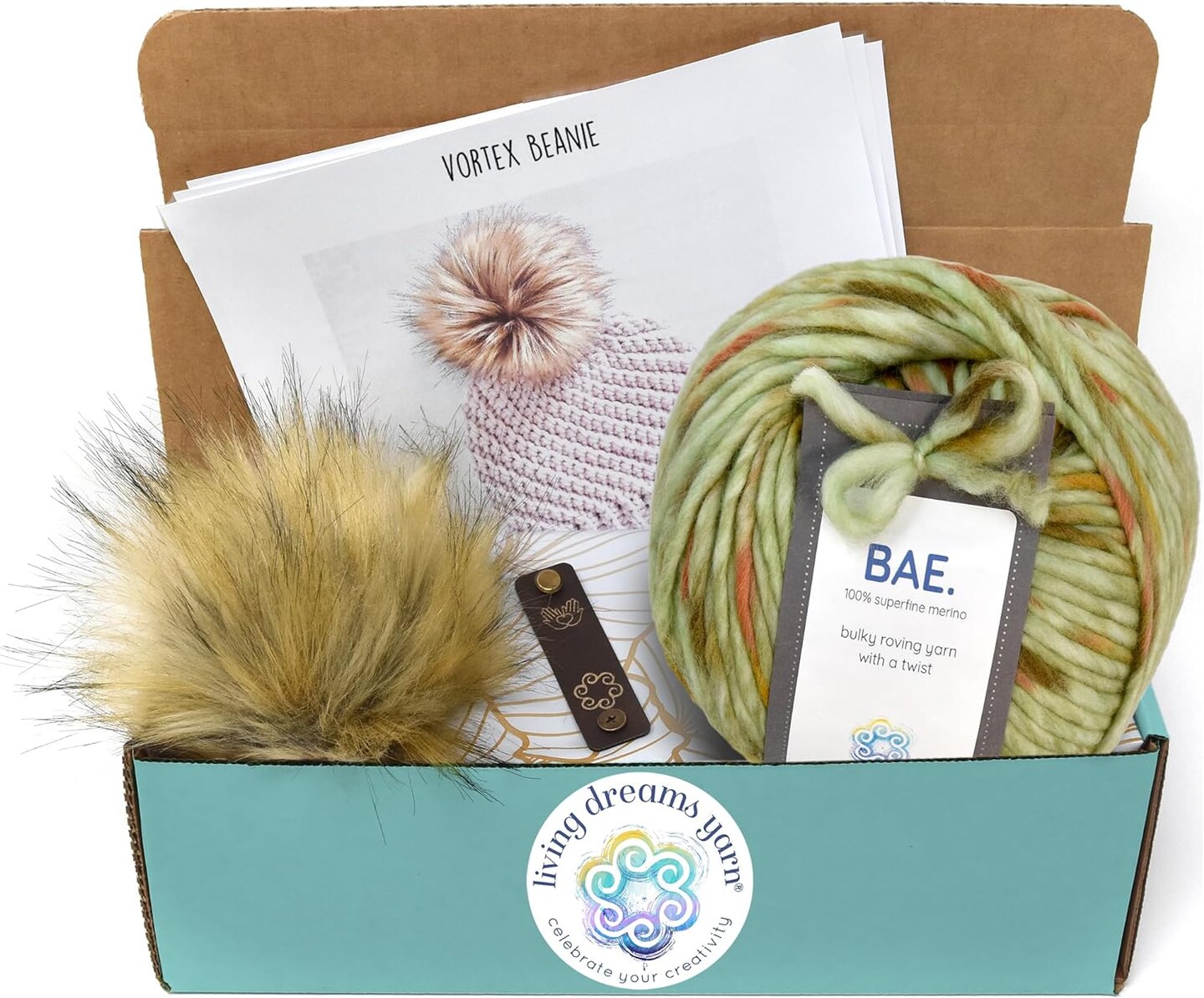 DIY Winter Hat Crochet Kit. Includes Bulky Superfine Merino Wool Yarn, Printed Pattern, Pom-Pom, Rim Tag. Soft, Cozy, Great for Gifts