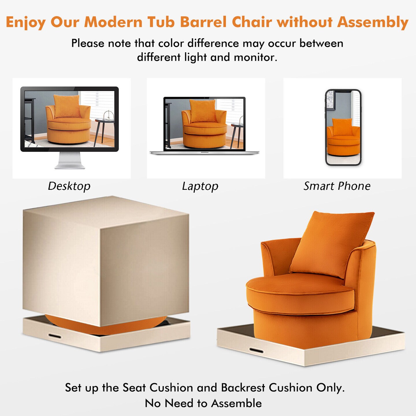 Modern 360&#xB0; Swivel Barrel Chair with No Assembly Needed-Orange