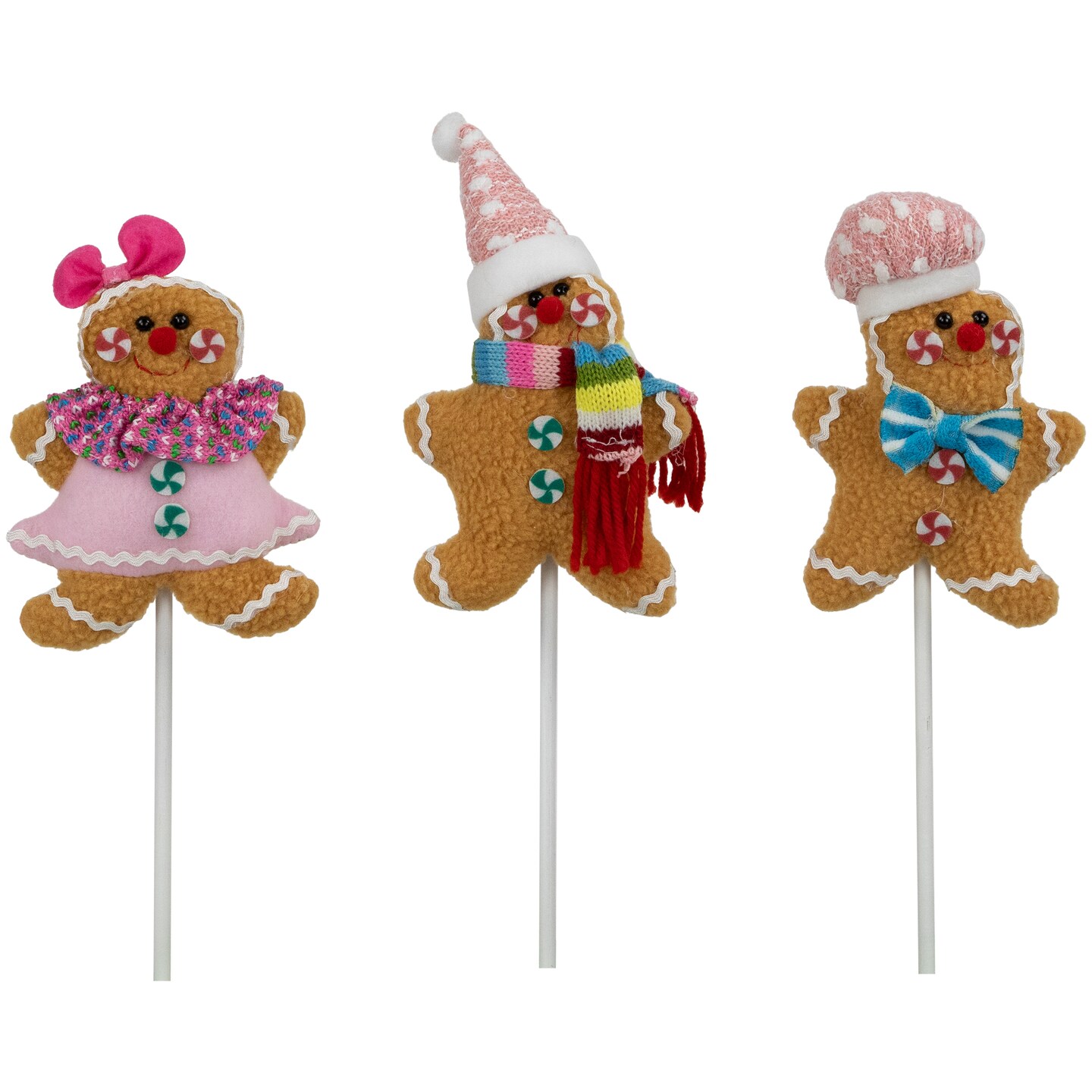Northlight Set of 3 Plush Gingerbread Christmas Picks 10&#x22;