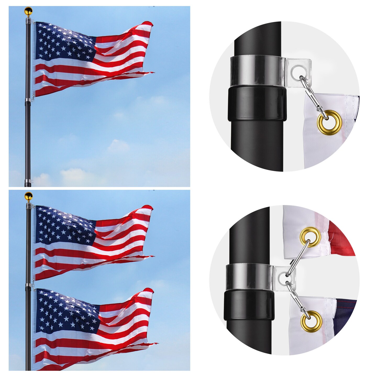 30 FT Al Flag Pole with US Flag and Ball