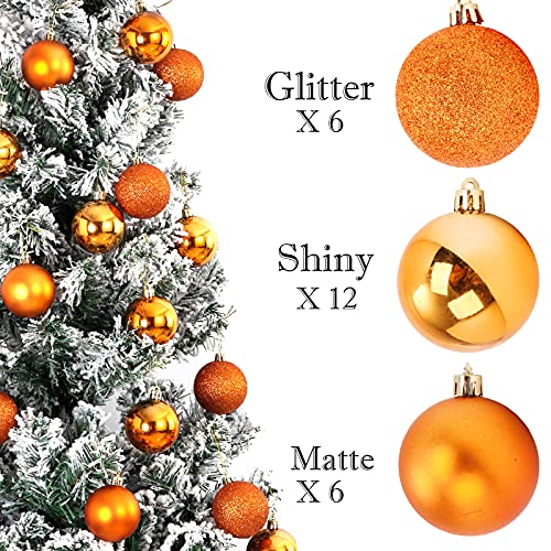 Emopeak 24Pcs Christmas Balls Ornaments for Xmas Christmas Tree - Mini Shatterproof Christmas Tree Decorations Hanging Ball for Holiday Wedding Party Decoration (Orange, 1.2&#x22;-3.1CM)