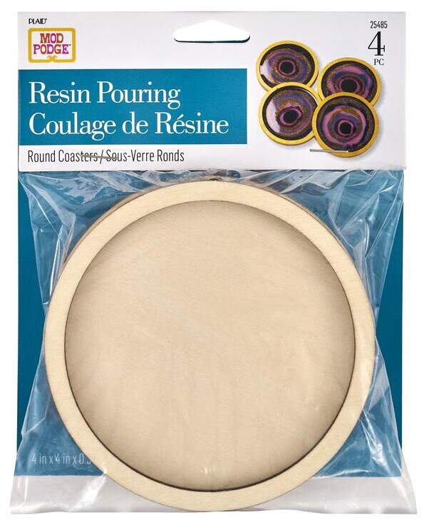 Plaid Mod Podge Resin Pouring Wood Coasters 4/Pkg-4&#x22; Round