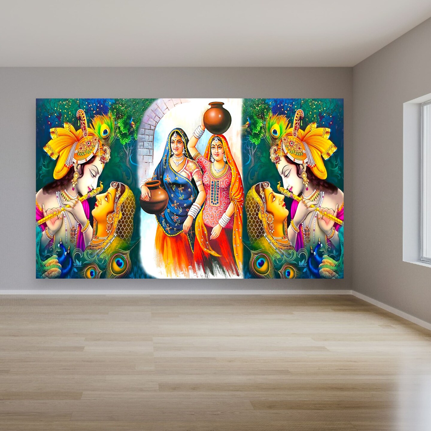 Radha Krishna Banner, Radha Krishna With Gopiya, Janmashtami Decor