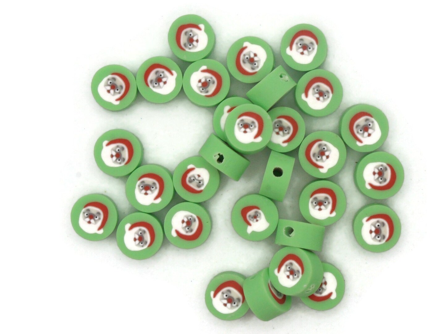 30 Santa Claus Polymer Clay Green Red and White Christmas Beads