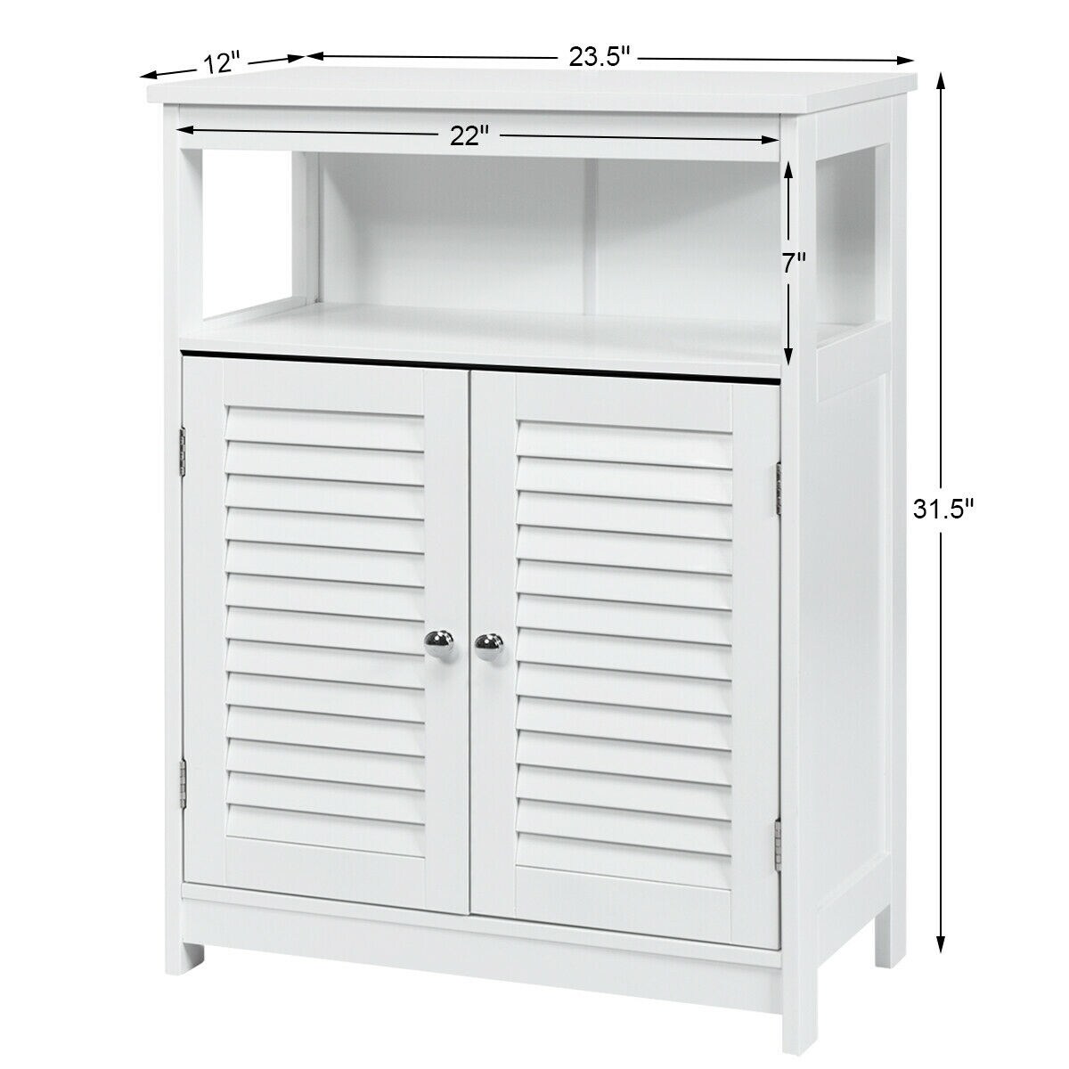 MDF Bathroom Storage Cabinet with Shutter Doors and Adjustable Shelves