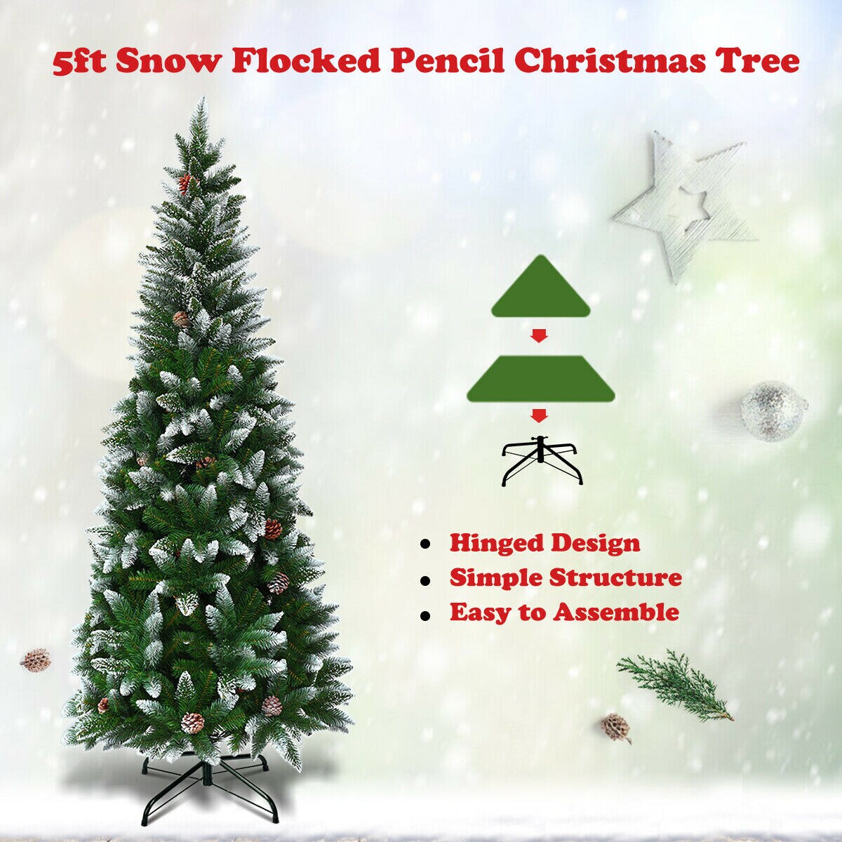 Artificial Pencil Christmas Tree with Pine Cones