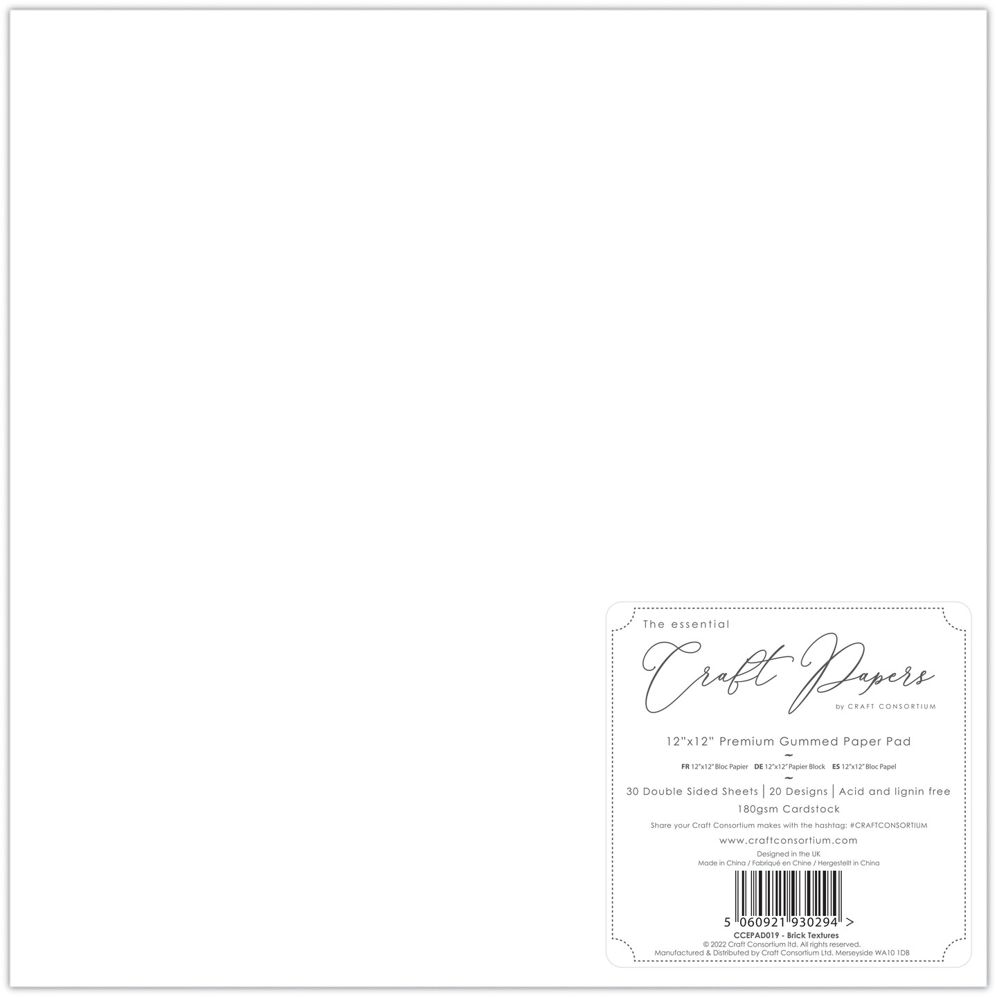 Craft Consortium 12 x 12 Paper Pad - Brick Textures [CCEPAD019]