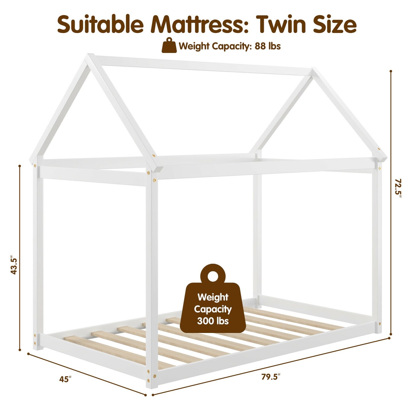 Twin Size Wood House Bed for Kids, Sturdy and Easy Setup