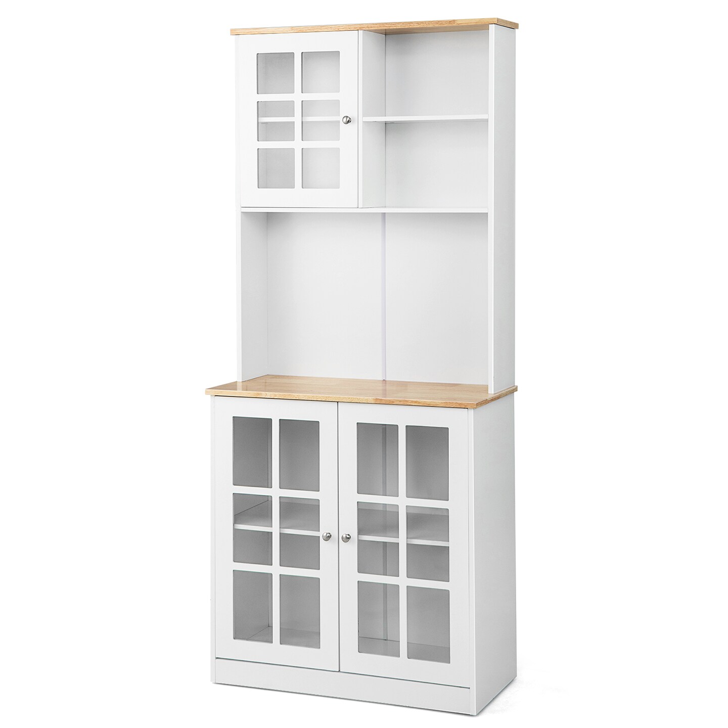 Freestanding Pantry Cabinet with Hutch and Adjustable Shelf