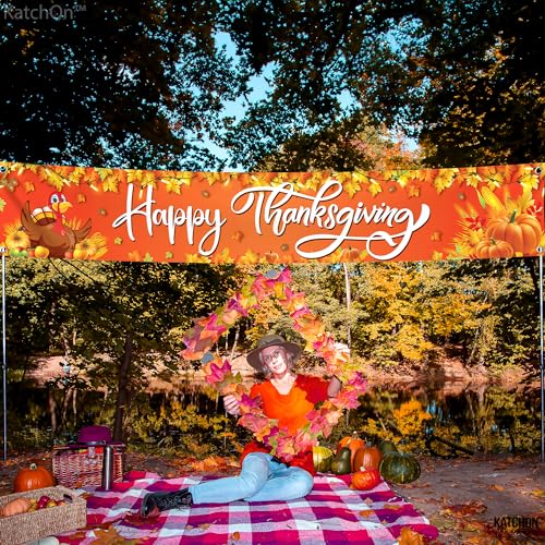 Happy Thanksgiving Banner Outdoor - Xtralarge 120x20 Inch | Thanksgiving Fence Banner for Thanksgiving Banner Decorations | Thanksgiving Banners for Outside for Thanksgiving Yard Decorations