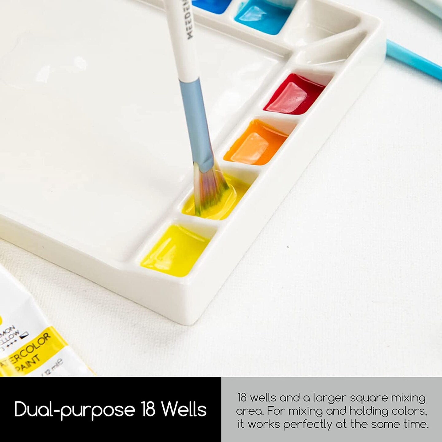 18-Well Porcelain Artist Paint Palette, Mixing Art Ceramic Watercolor Paint  Palette for Watercolor Gouache Acrylic Oil Painting, Rectangle 8 by  5-1/2-Inch
