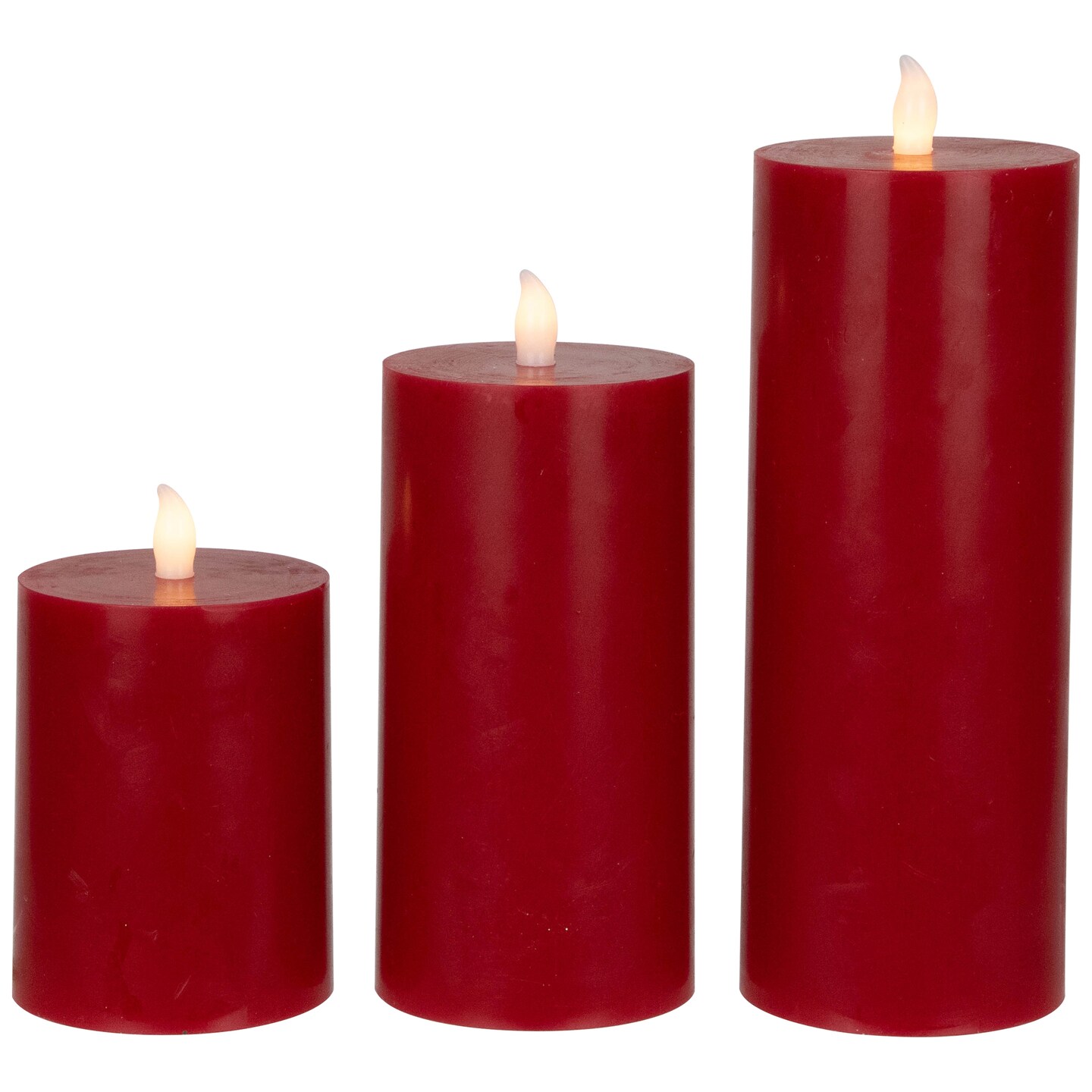 Northlight LED Flameless Flickering Wax Pillar Candles - 8" - Red - Set of 3