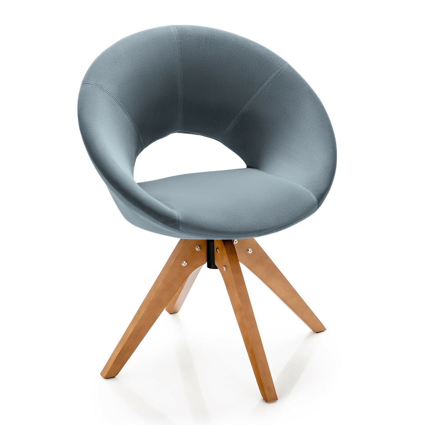 360 Degree Swivel Modern Velvet Upholstered Armchair with 4 Beech Wooden Legs