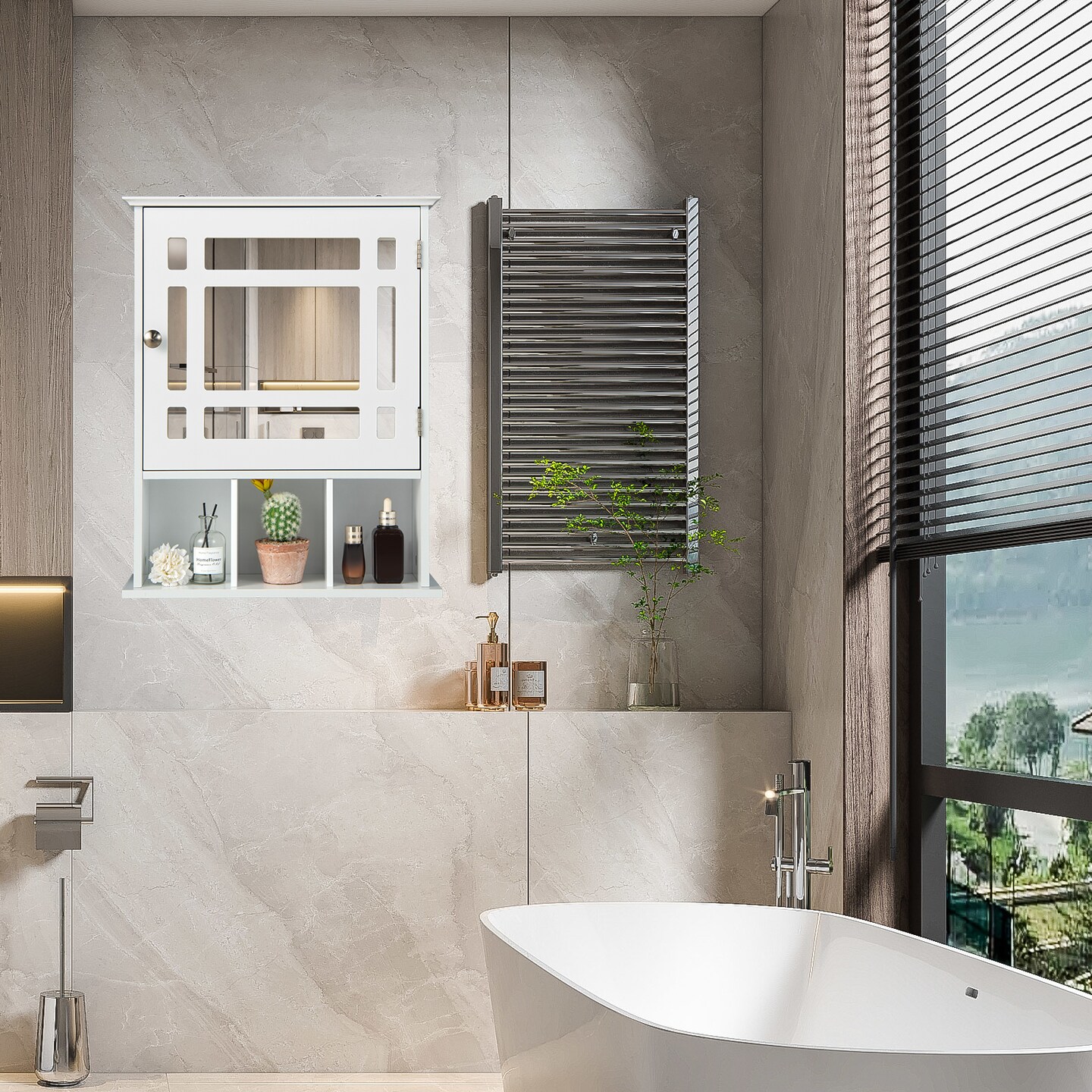 Wall Mounted Bathroom Cabinet with Mirrored Magnetic Door Holder