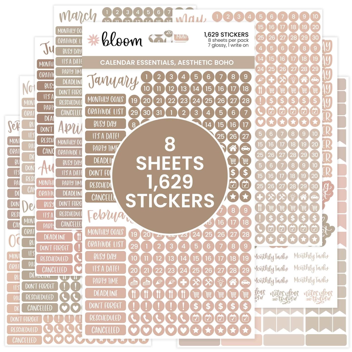 bloom daily planners Planner Sticker Pack, Calendar Essentials, Aesthetic Boho