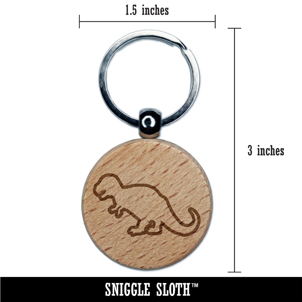 Tyrannosaurus Rex Dinosaur Outline Engraved Wood Round Keychain Tag Charm