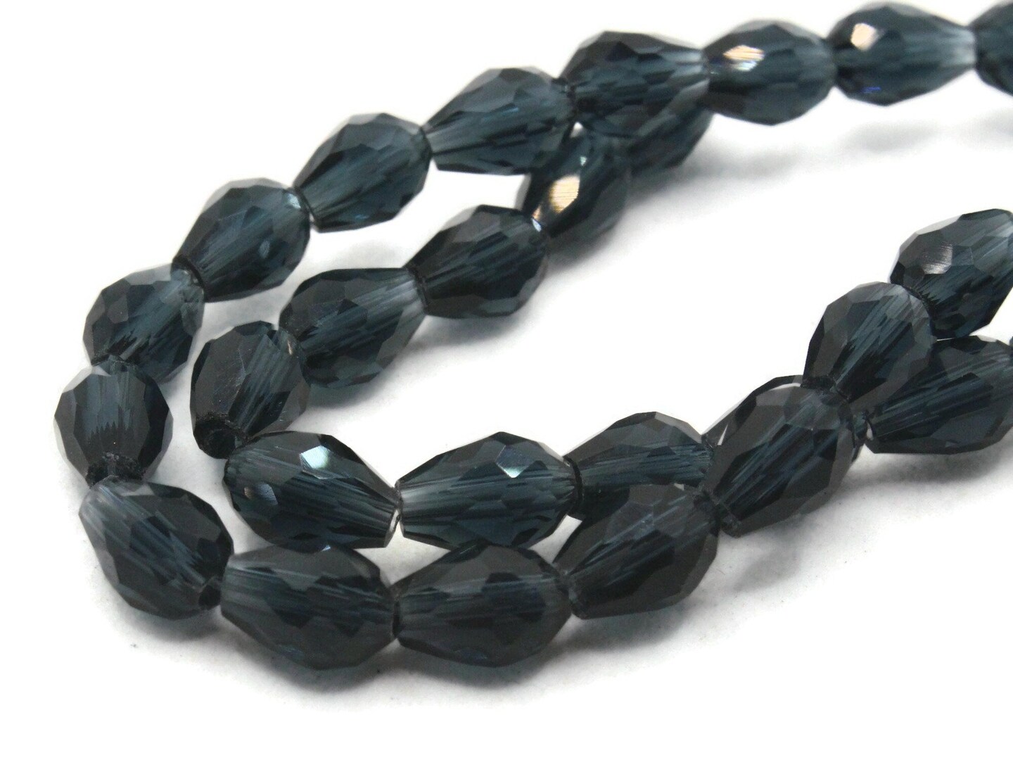 35 8mm Deep Blue Faceted Glass Teardrop Beads