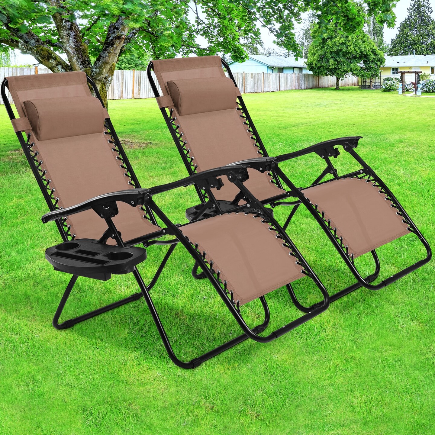 2 Pieces Folding Recliner Zero Gravity Lounge Chair