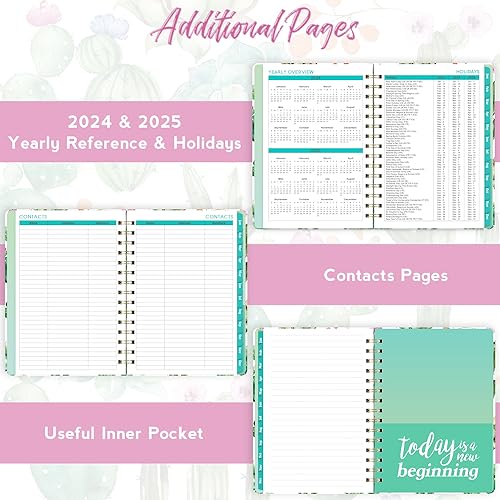 Planner 2024, Weekly and Monthly Planner, Jan 2024 - Dec 2024, 8.5&#x22; x 6.4&#x22;, Planner with Hardcover, Twin - Wire Binding, Monthly Tabs, Inner Pocket, Elastic Closure, Daily Organizer