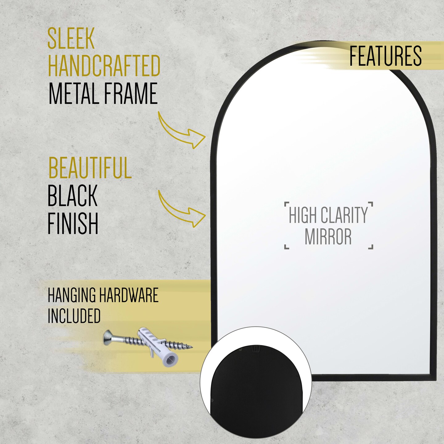 HBCY Creations Arched Wall Mirror, Metal Framed Wall Mirror for Hallways, Entryways, Dining and Living Rooms